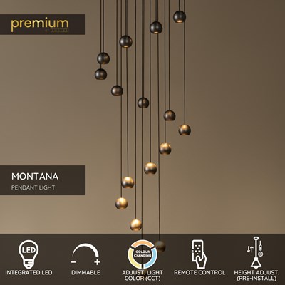Lucide MONTANA - Pendant light - LED Dim. - CCT - 16x5,7W 2700K/4000K - Suitable for double-height spaces and high ceiling - Coffee | Premium